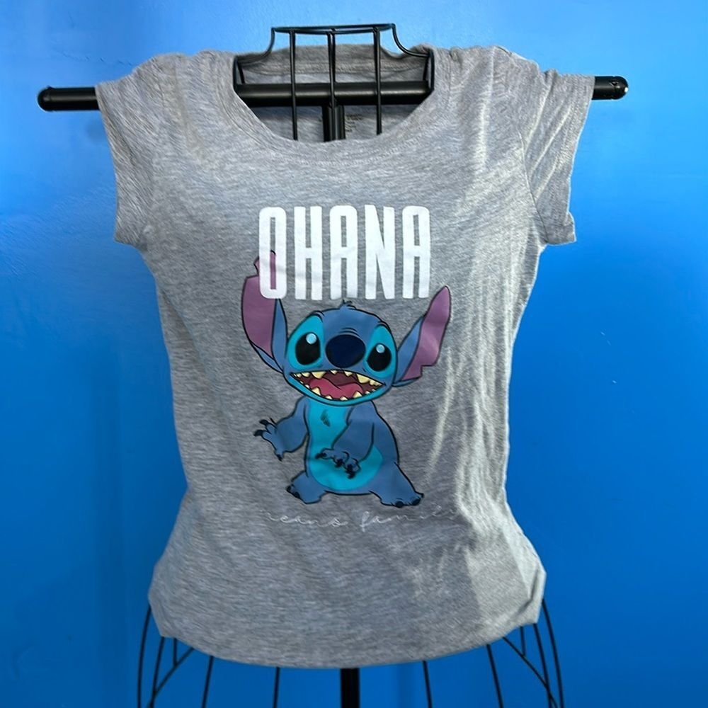 Disney Stitch Heather Gray Cap Sleeve T-Shirt Women’s Size Large – Cute Graphic